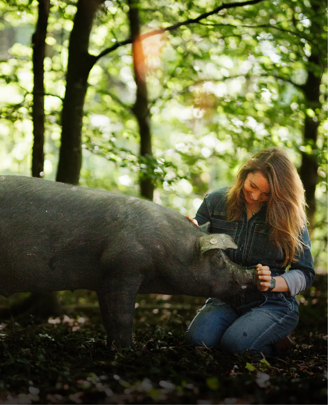 Rebecca Gischel mit neugierigem Waldschwein